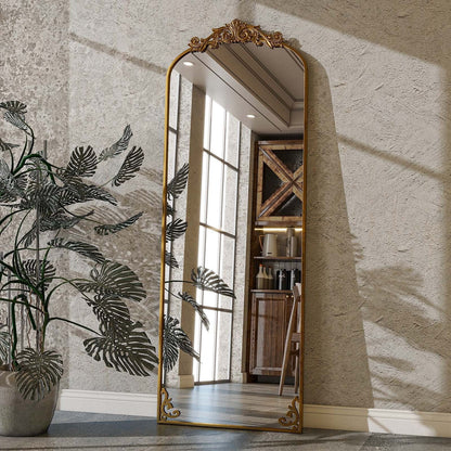 BEAUTYPEAK 21"x64" Full Length Mirror with Baroque Flower Head Design Wall-Mounted Mirror