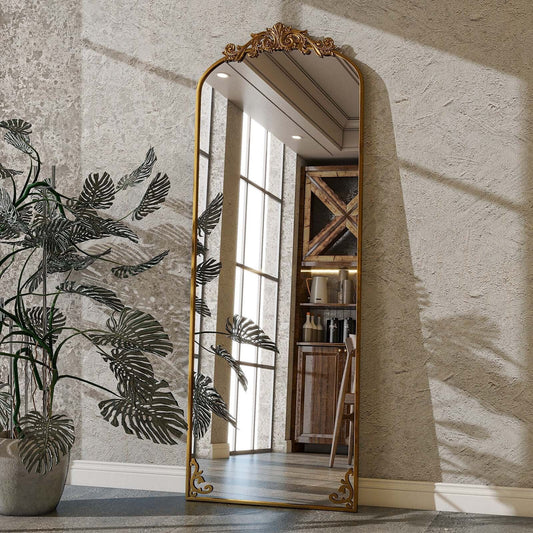 BEAUTYPEAK 21"x64" Full Length Mirror with Baroque Flower Head Design Wall-Mounted Mirror