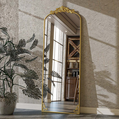 BEAUTYPEAK 21"x64" Full Length Mirror with Baroque Flower Head Design Wall-Mounted Mirror
