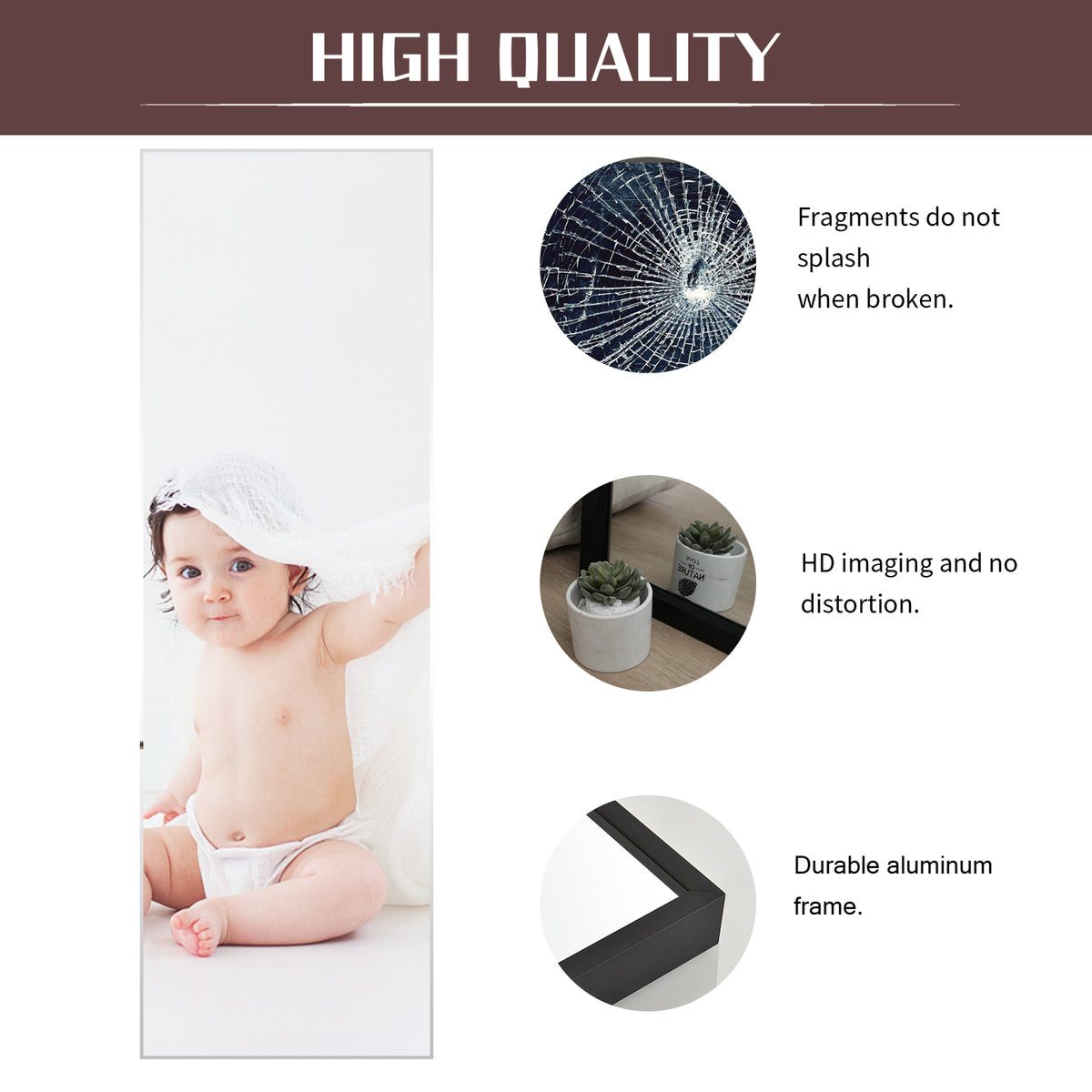 BEAUTYPEAK Full Length Rectangle Mirror Wall Mounted Mirror