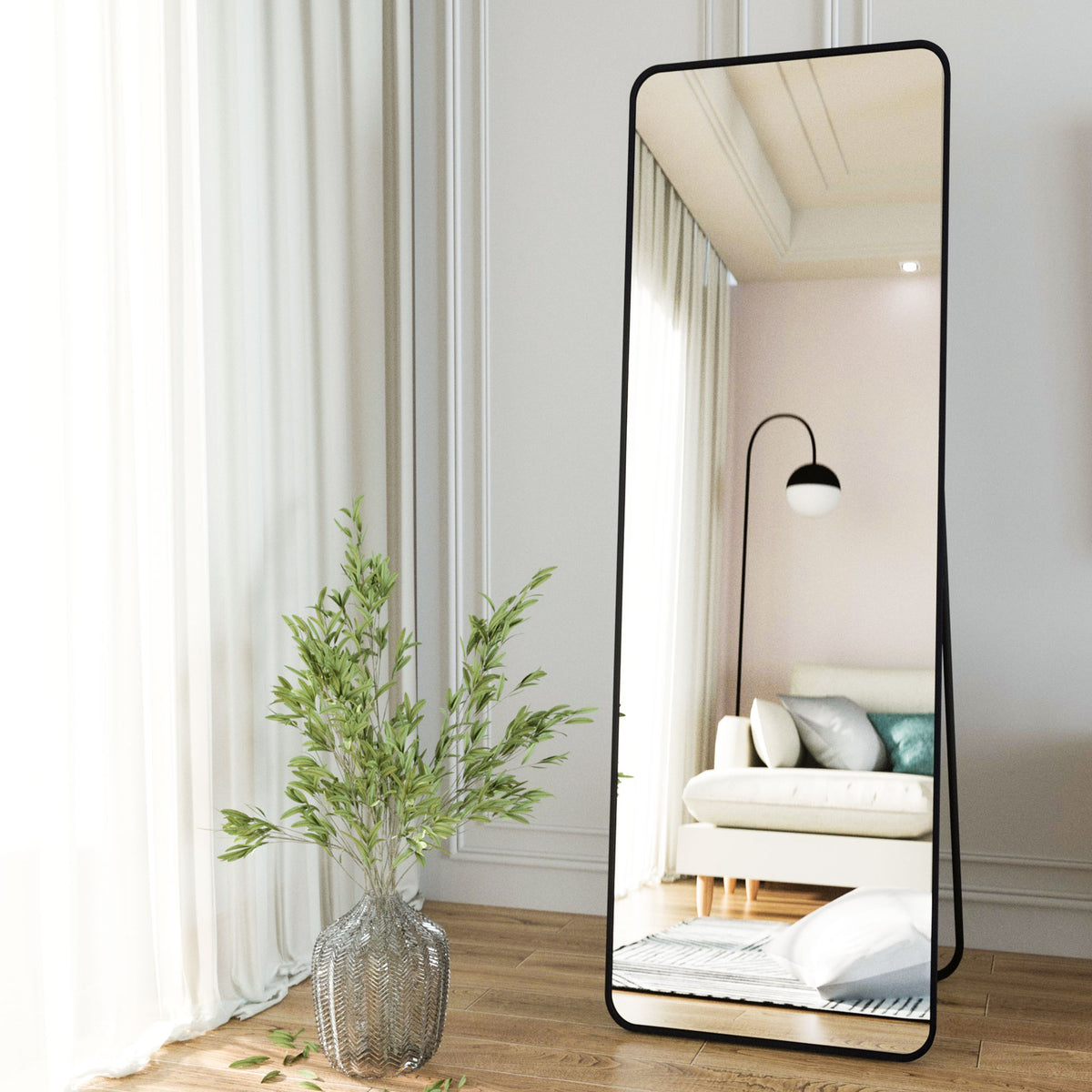 BEAUTYPEAK Full Length Rounded Floor Mirror Standing Hanging or Leaning Against Wall Dressing Room Mirror