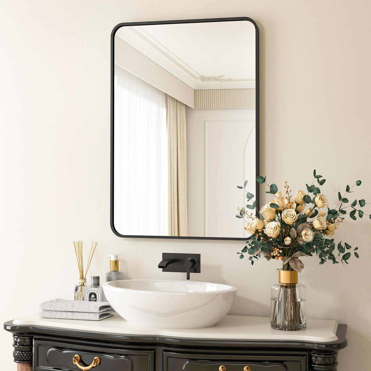 BEAUTYPEAK Wall Mirror-Rectangular Rounded Corners Mirror