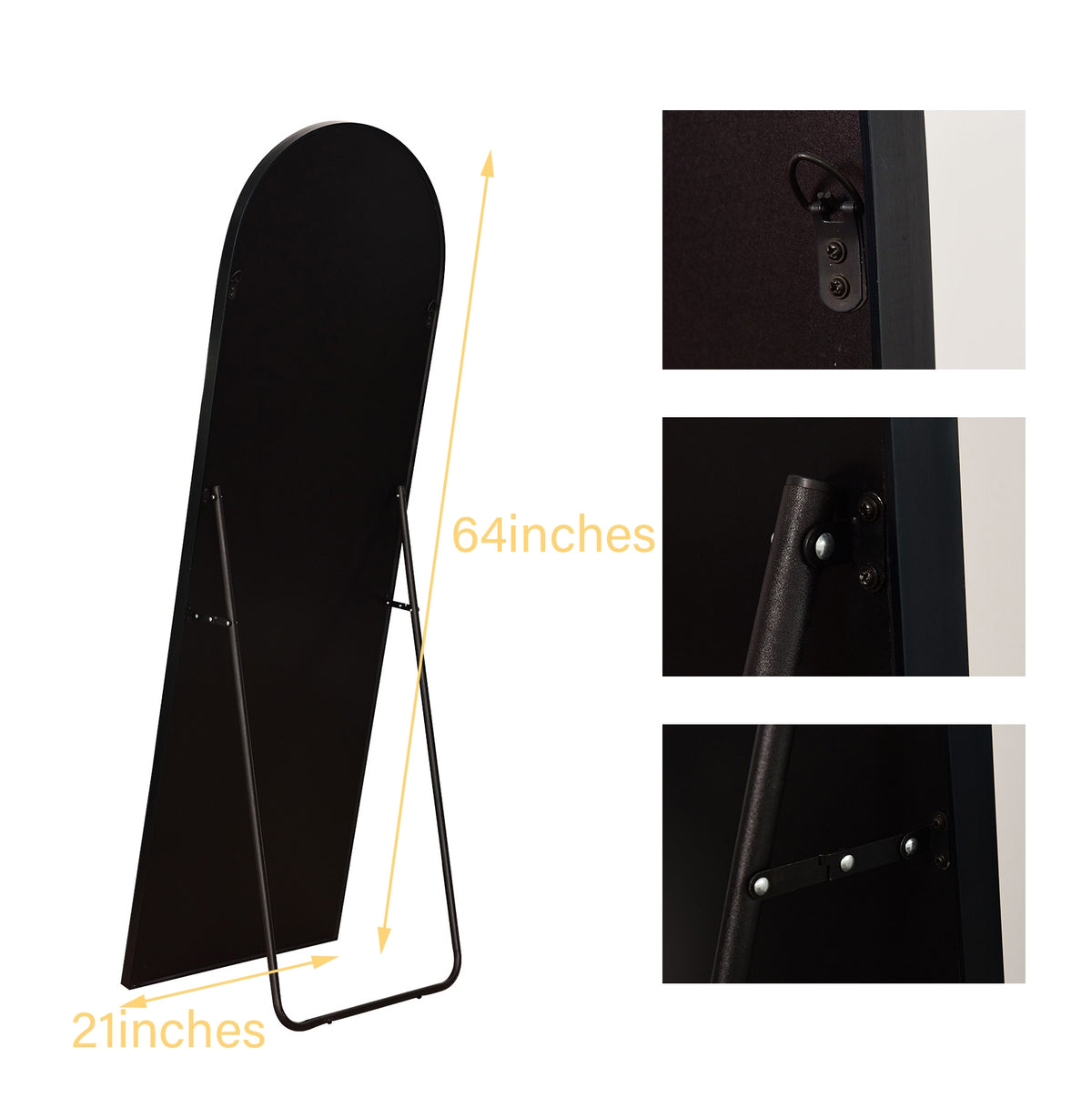 Full Length Arch Floor Mirror Wall Mirror Hanging or Leaning Arched-Top Full Body Mirror with Stand