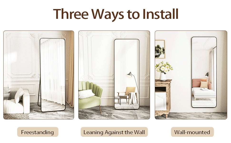 BEAUTYPEAK Full Length Rounded Floor Mirror Standing Hanging or Leaning Against Wall Dressing Room Mirror