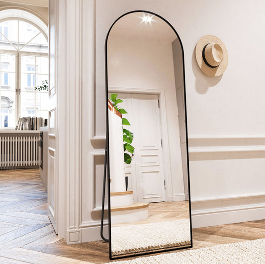 Full Length Arch Floor Mirror Wall Mirror Hanging or Leaning Arched-Top Full Body Mirror with Stand