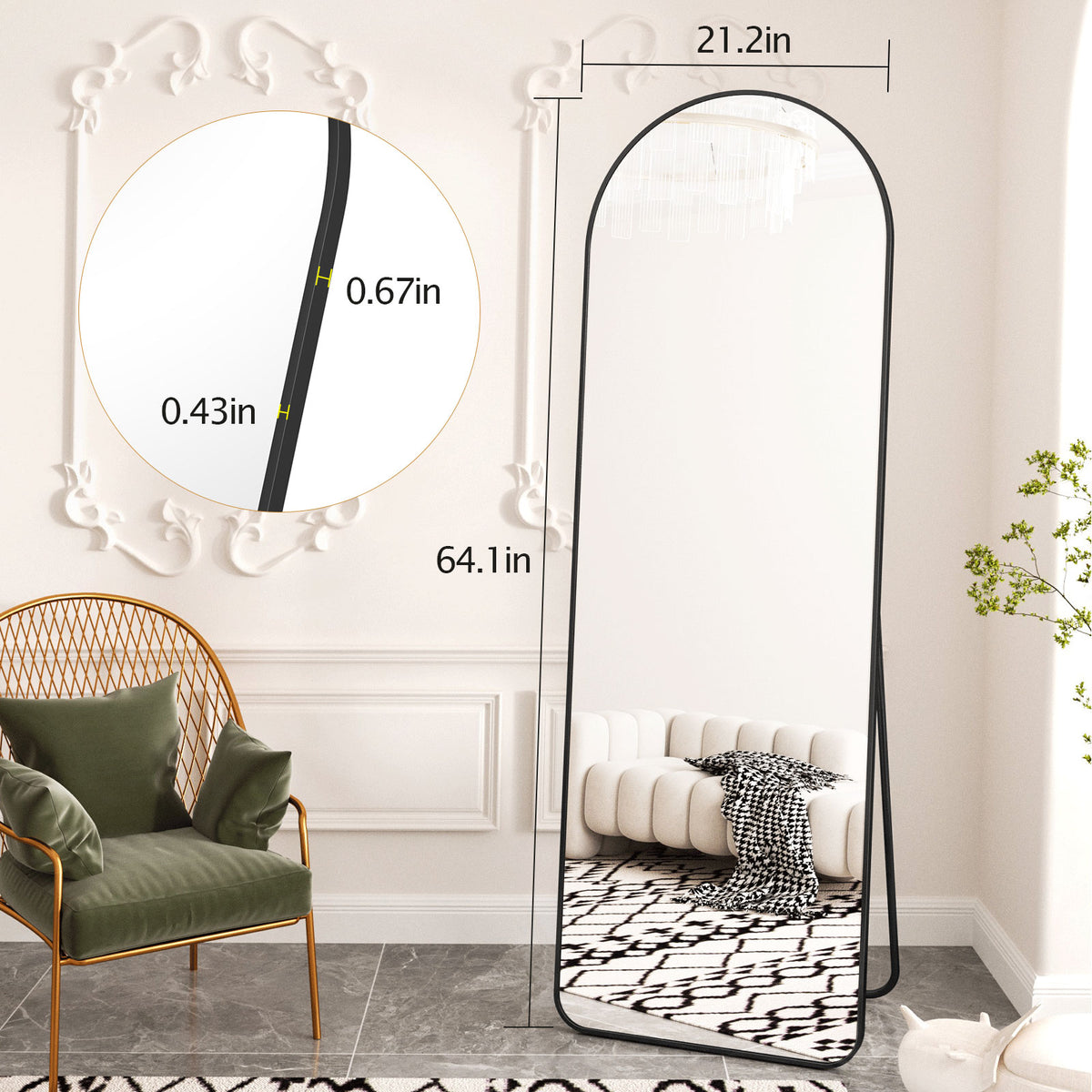 BEAUTYPEAK Arched Full Length Mirror with Aluminum Alloy Frame