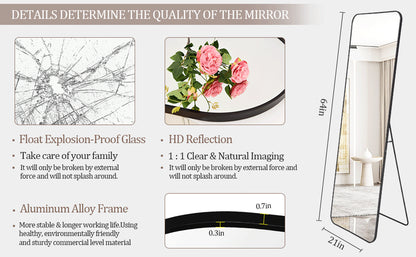 BEAUTYPEAK Full Length Rounded Floor Mirror Standing Hanging or Leaning Against Wall Dressing Room Mirror