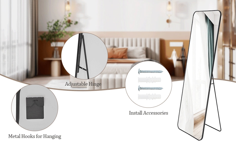 BEAUTYPEAK Full Length Rounded Floor Mirror Standing Hanging or Leaning Against Wall Dressing Room Mirror