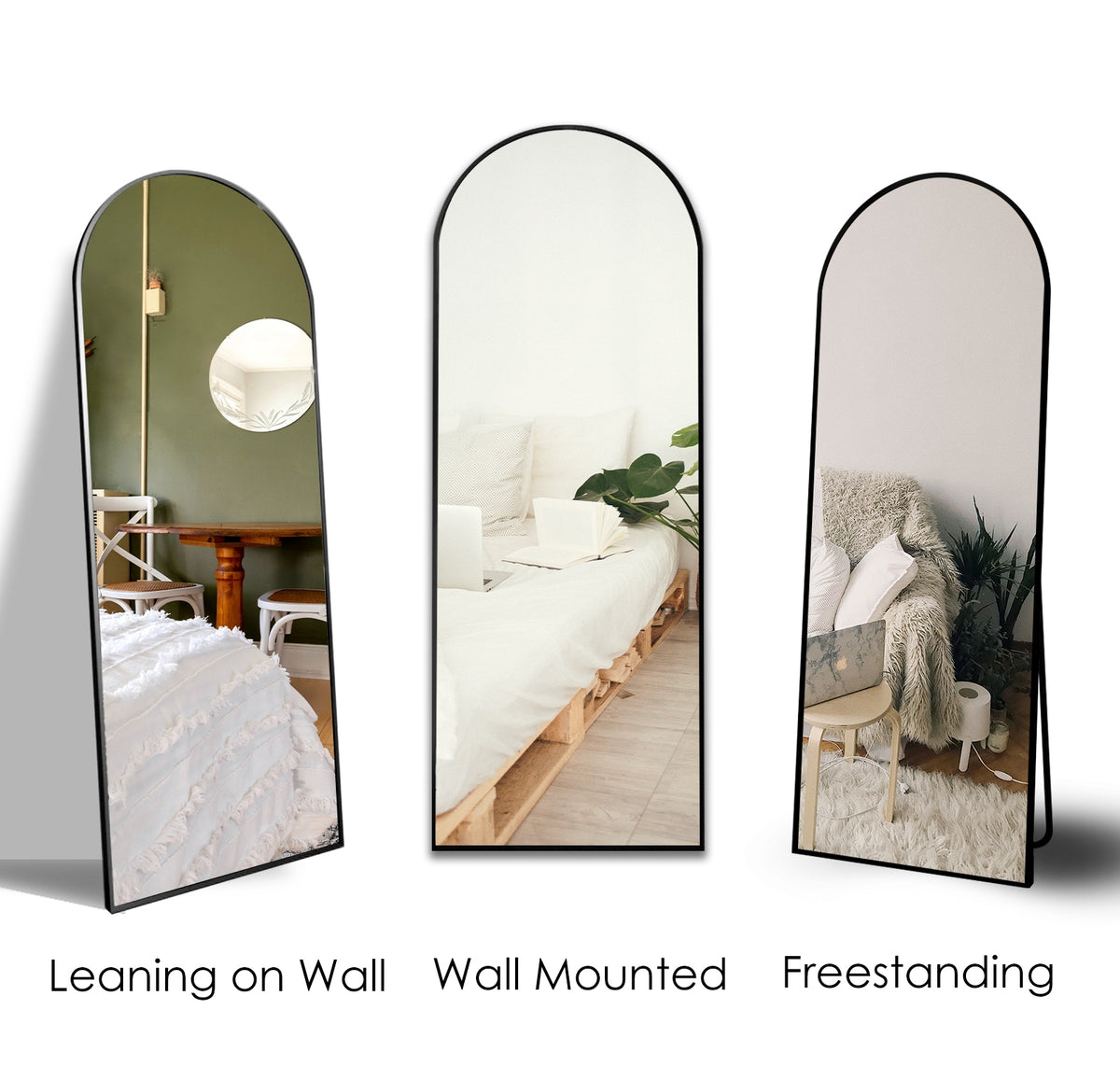 Full Length Arch Floor Mirror Wall Mirror Hanging or Leaning Arched-Top Full Body Mirror with Stand