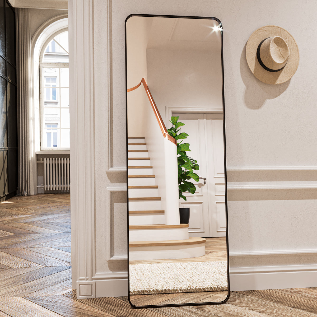 BEAUTYPEAK Full Length Rounded Floor Mirror Standing Hanging or Leaning Against Wall Dressing Room Mirror