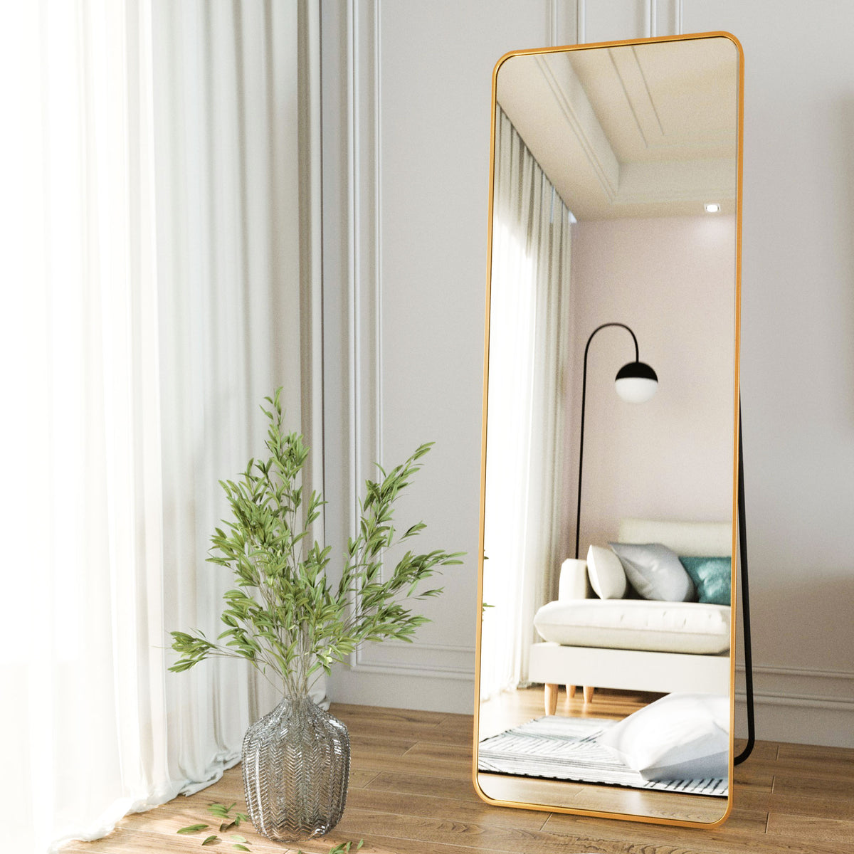 BEAUTYPEAK Full Length Rounded Floor Mirror Standing Hanging or Leaning Against Wall Dressing Room Mirror