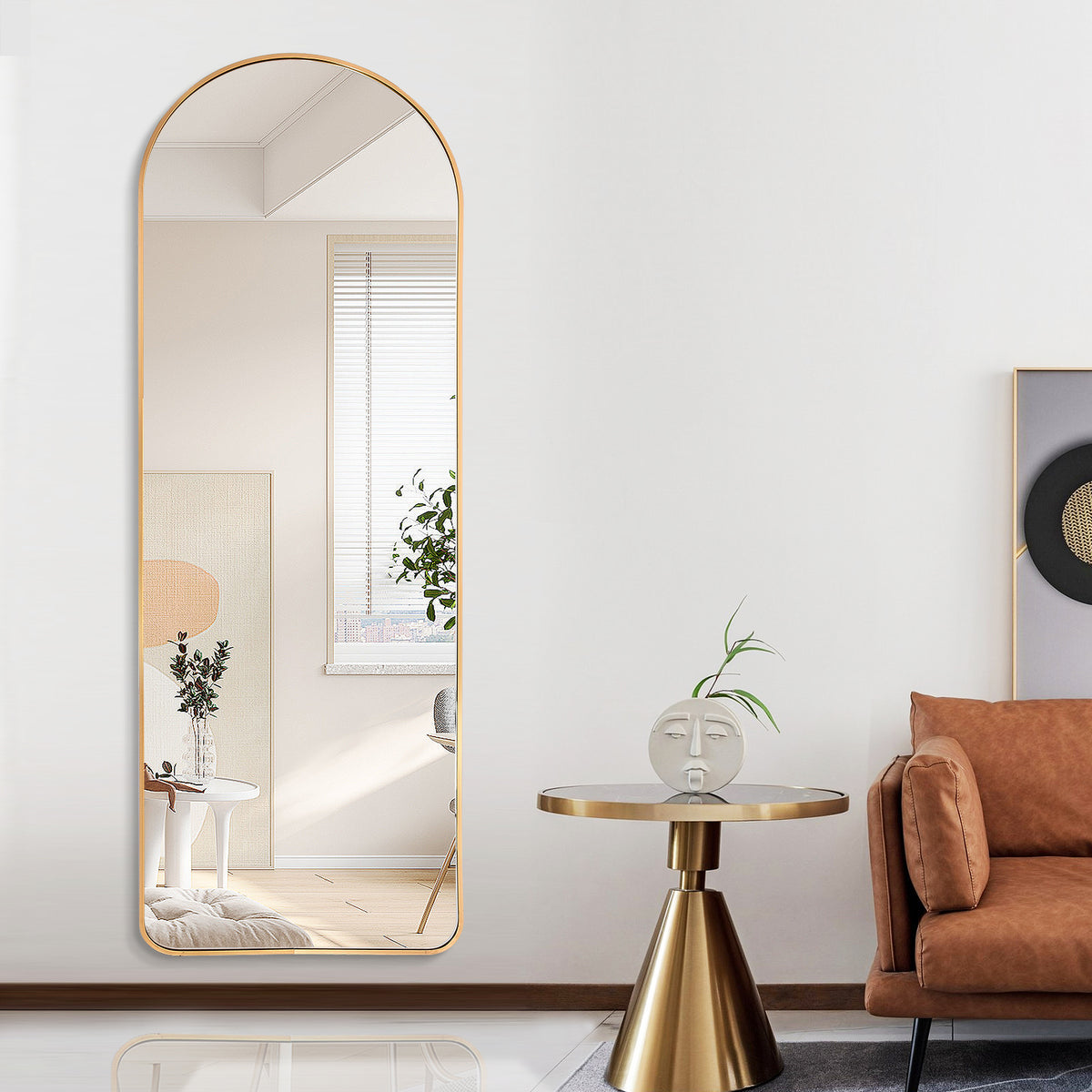 BEAUTYPEAK Arched Full Length Mirror with Aluminum Alloy Frame