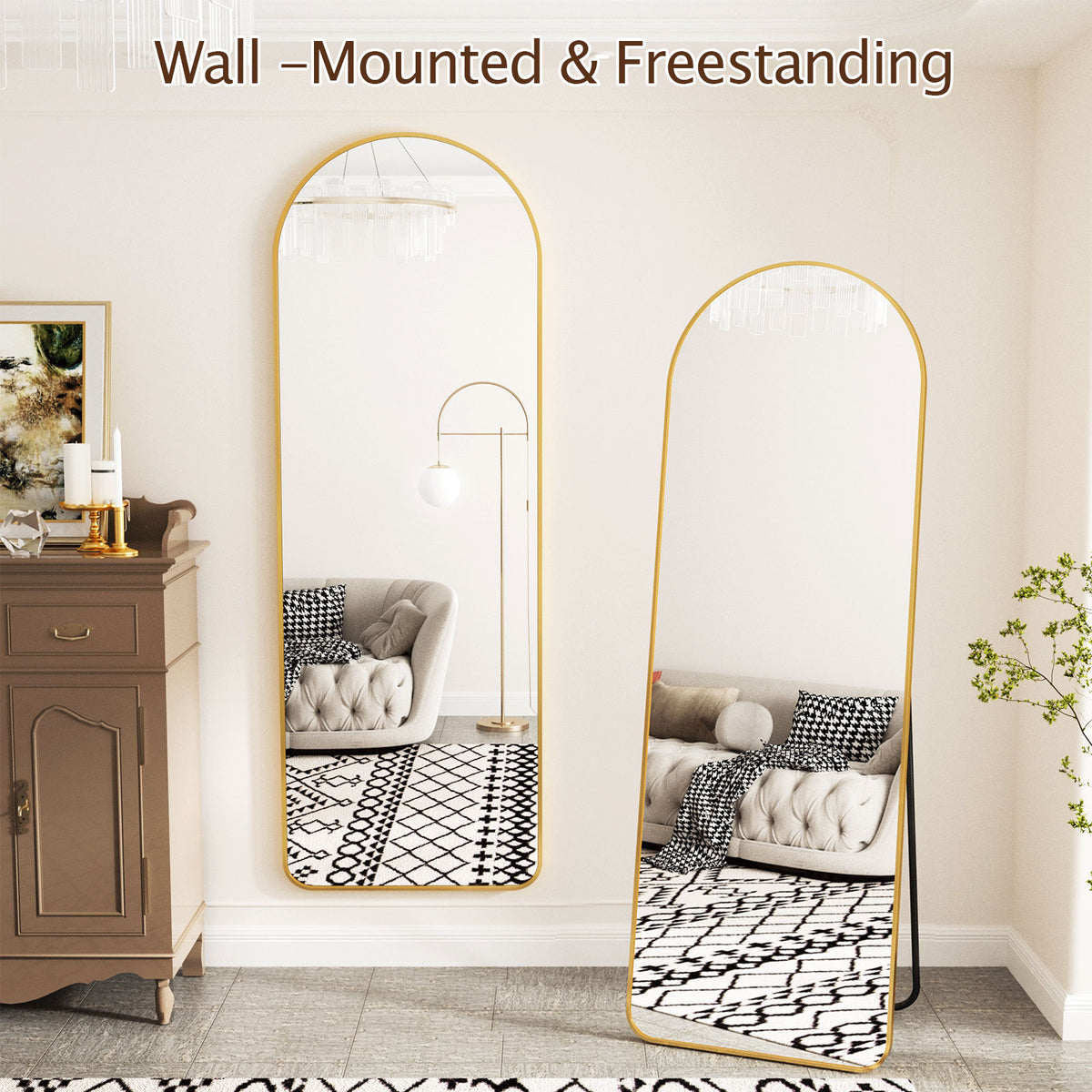 BEAUTYPEAK Arched Full Length Mirror with Aluminum Alloy Frame
