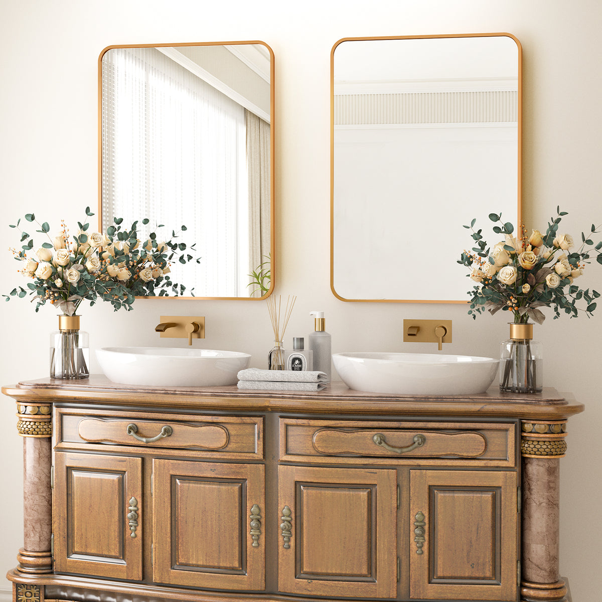 BEAUTYPEAK Wall Mirror-Rectangular Rounded Corners Mirror